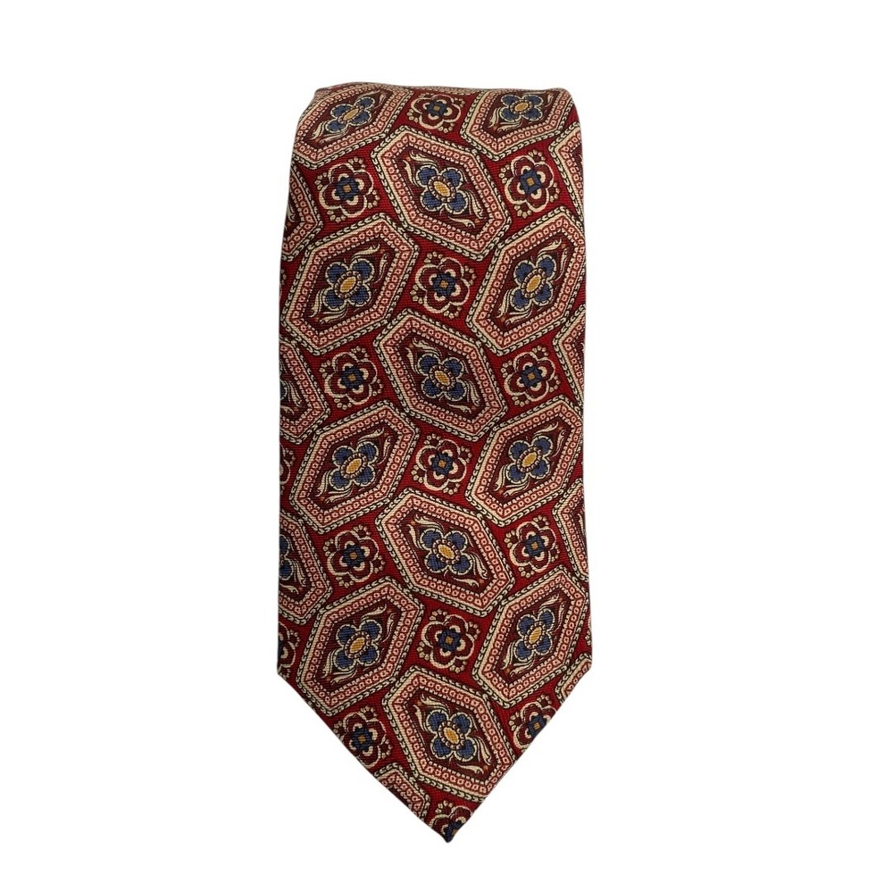 John Henry 100% Silk Tie Geometric Floral Pattern Handmade Imported Fabric A20Q‎